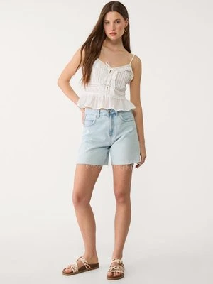 Stradivarius Top z falbankami na ramiączkach  Biały