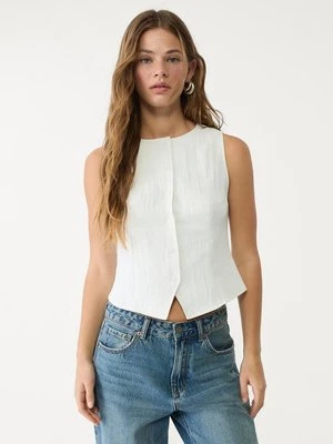 Stradivarius Top z guzikami o fakturze  Ecru