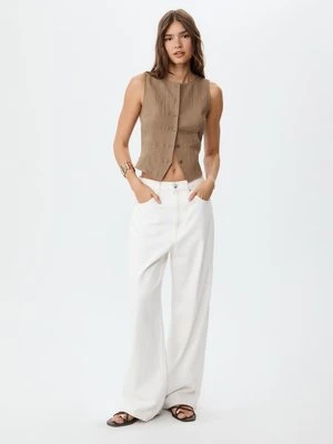 Stradivarius Top z guzikami o fakturze  Jasny wielbłądzi