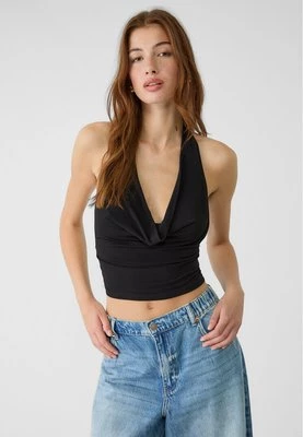 Stradivarius Top z lejącym dekoltem halter  Czarny