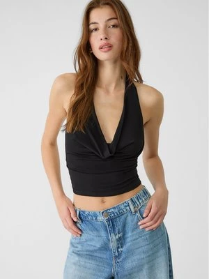 Stradivarius Top z lejącym dekoltem halter  Czarny