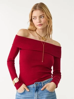 Stradivarius Top z odkrytymi ramionami  Wiśniowy