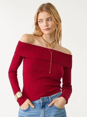 Stradivarius Top z odkrytymi ramionami  Wiśniowy