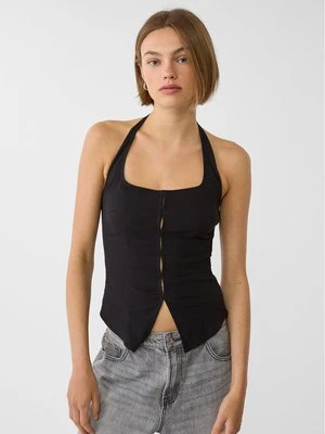 Stradivarius Top z rozcięciem i dekoltem halter  Czarny