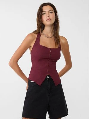 Stradivarius Top z rozcięciem i dekoltem halter  Wiśniowy