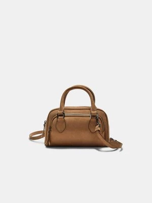 Stradivarius Torba bowling z zamkiem błyskawicznym, efekt sztucznego zamszu  Karmelowy