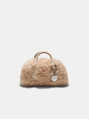 Stradivarius Torba bowling ze sztucznego futra  Ecru
