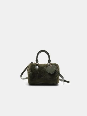 Stradivarius Torba bowling ze sztucznego futra w kształcie serca  Khaki