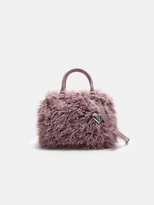 Stradivarius Torba bowling ze sztucznego futra w serca  Malwowy