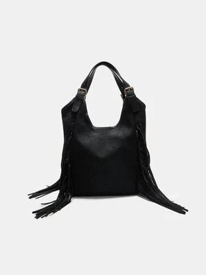 Stradivarius Torba maxi z frędzlami ze sztucznego zamszu  Czarny