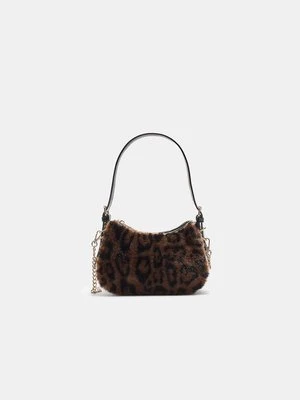 Stradivarius Torba na ramię półksiężyc ze sztucznego futra z łańcuchem  Brązowy