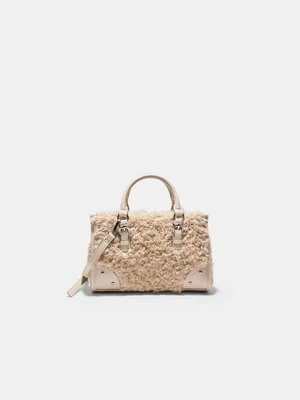 Stradivarius Torba na ramię typu shopper ze sztucznego futra  Ecru