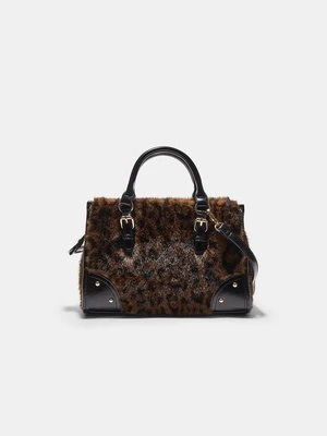 Stradivarius Torba na ramię typu tote ze sztucznym futrem w panterkę  Brązowy