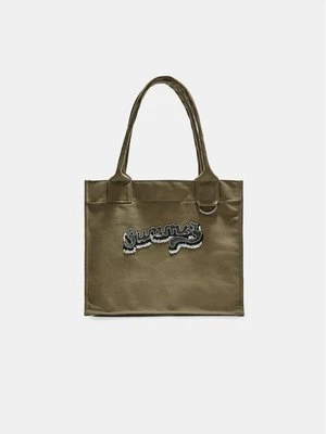 Stradivarius Torba na ramię z haftowanego płótna  Khaki