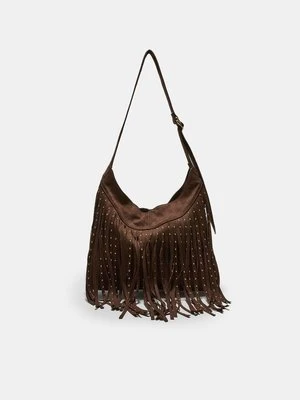 Stradivarius Torba na ramię z miękkiego materiału z frędzlami  Brązowy