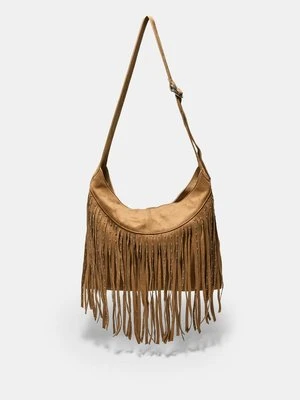 Stradivarius Torba na ramię z miękkiego materiału z frędzlami  Karmelowy