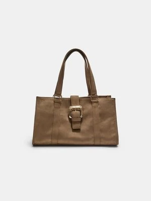 Stradivarius Torba shopper z klamrą z efektem sztucznego zamszu  Beżowy
