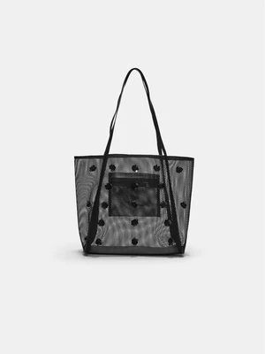 Stradivarius Torba shopper z siateczki z kwiatami  Czarny