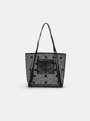 Stradivarius Torba shopper z siateczki z kwiatami  Czarny