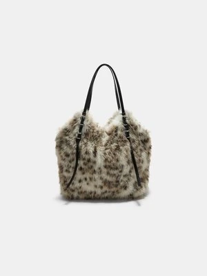 Stradivarius Torba shopper ze sztucznego futra  Beżowy