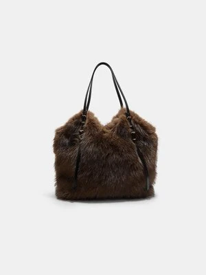 Stradivarius Torba shopper ze sztucznego futra  Brązowy
