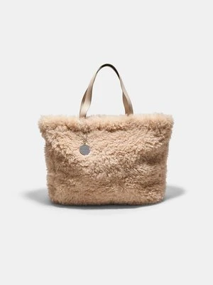 Stradivarius Torba shopper ze sztucznego futra z blaszką  Ecru