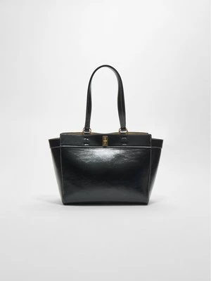 Stradivarius Torba tote z przeszyciami  Czarny