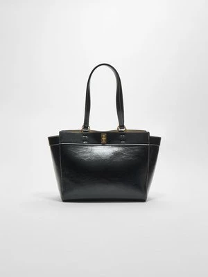 Stradivarius Torba tote z przeszyciami  Czarny