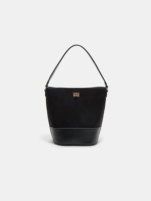 Stradivarius Torba typu bucket z połączeniem materiałów  Czarny