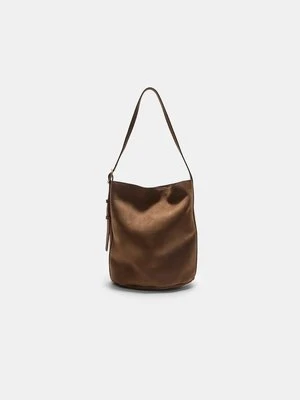 Stradivarius Torba typu bucket ze sztucznego zamszu  Terakota
