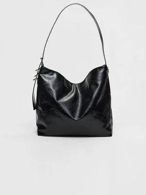 Stradivarius Torba worek ze sztucznej skóry  Czarny