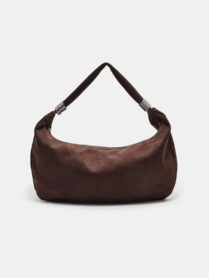 Stradivarius Torba z kółkami z efektem sztucznego zamszu  Brązowy