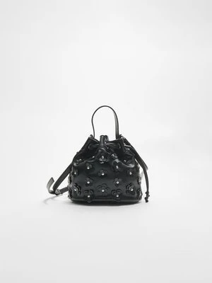 Stradivarius Torebka bucket przez ramię z kwiatami  Czarny
