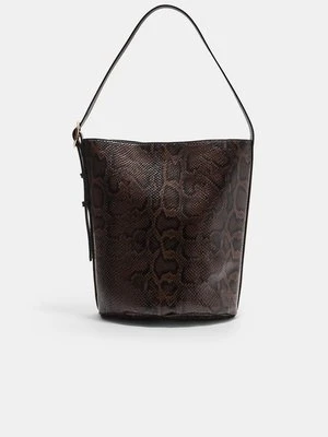 Stradivarius Torebka bucket z klamrą we zwierzęcy wzór  Brązowy