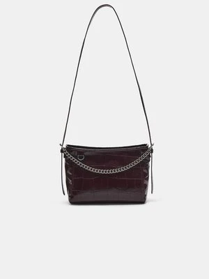 Stradivarius Torebka listonoszka z łańcuszkiem i efektem skóry krokodyla  Wiśniowy