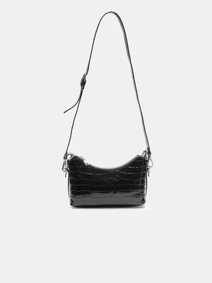 Stradivarius Torebka na ramię Luna z łańcuszkiem we wzór kokosowy  Czarny