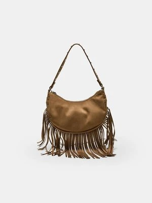 Stradivarius Torebka na ramię w kształcie półksiężyca z frędzlami  Karmelowy