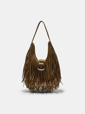 Stradivarius Torebka na ramię z frędzlami i klamrą  Karmelowy