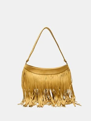 Stradivarius Wydłużona torba na ramię z frędzlami  Musztardowy