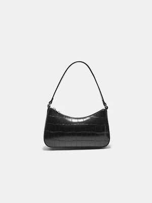 Stradivarius Torebka na ramię z łańcuszkiem i efektem skóry krokodyla  Czarny