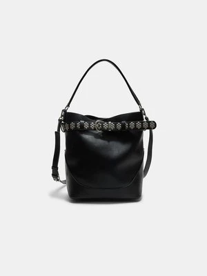 Stradivarius Torebka typu bucket z paskiem i ćwiekami  Czarny