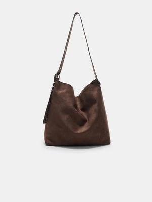 Zdjęcie produktu Stradivarius Torebka typu bucket ze sztucznego zamszu z ozdobnym uchwytem  Brązowy