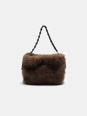 Stradivarius Torebka-worek ze sztucznego futra z łańcuszkiem Brązowy