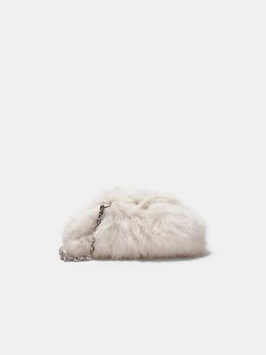 Stradivarius Torebka-worek ze sztucznego futra z łańcuszkiem  Ecru