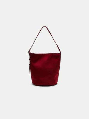 Stradivarius Torebka typu bucket z klamrą, imitacja zamszu  Czerwony