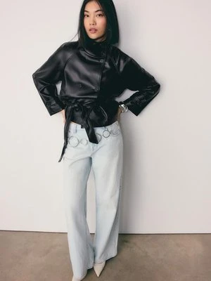 Stradivarius Trencz ze sztucznej skóry z golfem  Czarny