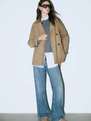 Stradivarius Trench regularny z efektem zamszu  Kamień