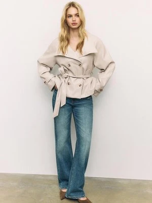 Stradivarius Trencz z golfem ze sztucznej skóry  Ecru