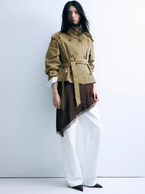 Stradivarius Trencz z podwyższonym kołnierzem i paskiem  Oliwkowy