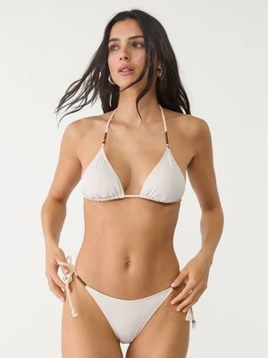 Stradivarius Trójkątna góra od bikini ze sznurkami i haftami  Ecru